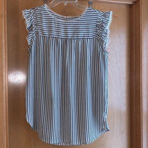 LOFT Small Striped Blouse w/ Flutter Sleeve